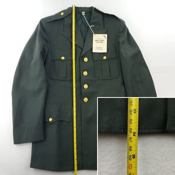 Army Green Uniform Vintage Service Jacket US Military Coat Soldier Men 37 L NWT - Picture 9 of 14